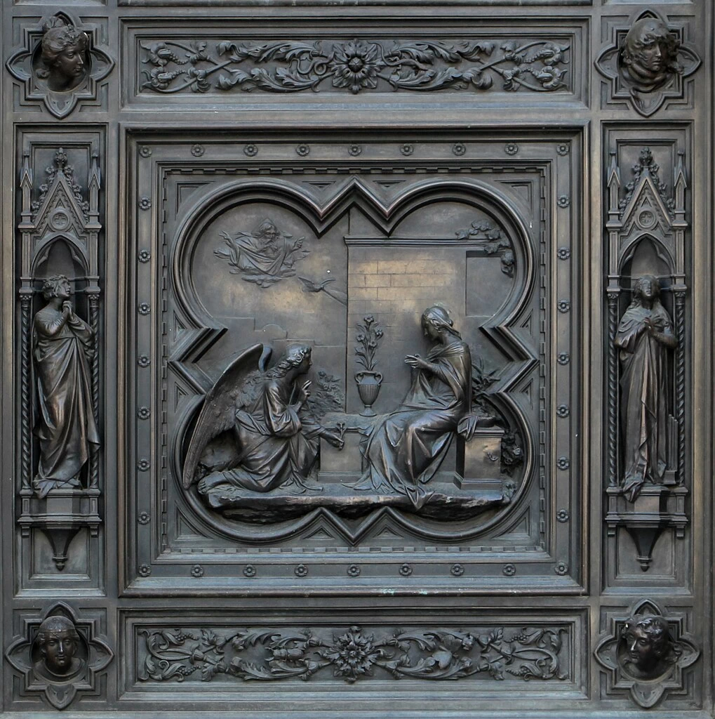 Cattedrale di Santa Maria del Fiore, Firenze - Facciata, Portale in bronzo. Battente dx, Annunciazione